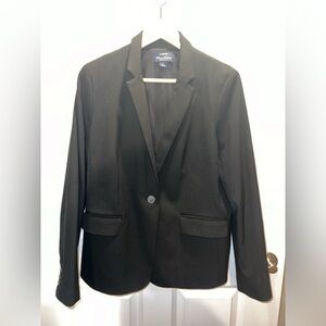 Lands End Womens‎ SZ 14 Black Wool Blazer One Button Lined w/ Pockets Career